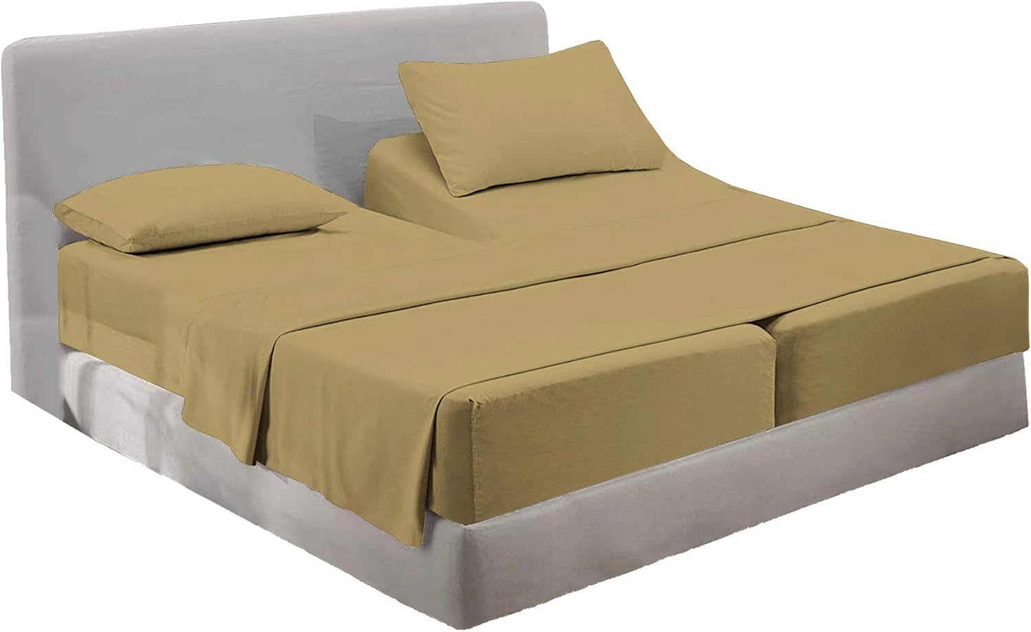 Cotton Home- 5 Pieces Split King Size Beige Color Sheet Set – Soft Quality Luxury 18 Inch Deep Pocket & Bedding Set with Flat Sheet, Fitted Sheet, 2-Pillow Covers(20' x 30') Inches