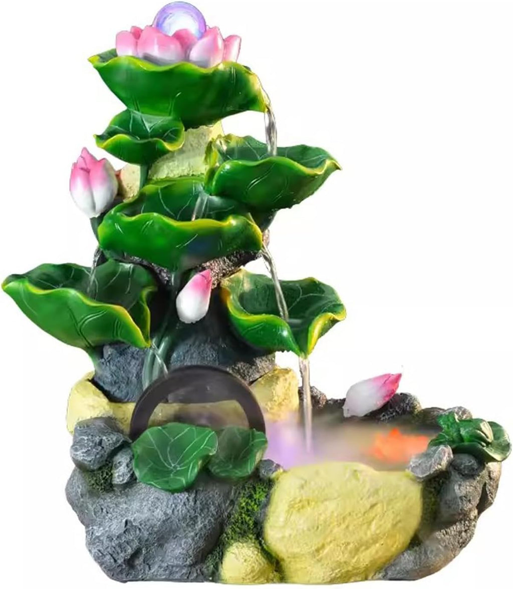 Tabletop Fountain Small Desktop Lotus and Flowing Water Decorations Office Desk Fortune Crystal Ball Fountain Living Room Porch Decorations Desktop Fountain (Size : M)