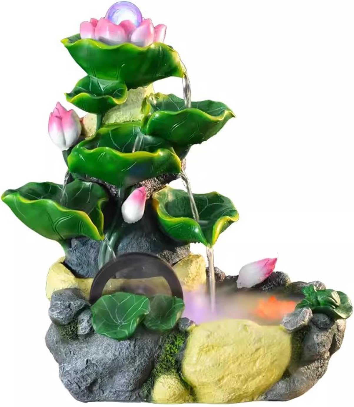 Tabletop Fountain Small Desktop Lotus and Flowing Water Decorations Office Desk Fortune Crystal Ball Fountain Living Room Porch Decorations Desktop Fountain (Size : M)