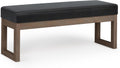 SIMPLIHOME Milltown Large Ottoman Bench - 44 inch Wide Upholstered Vegan Leather Rectangle Footstool Ottoman in Midnight Black, Contemporary Bench for Bedroom with Cushioned Seat, Assembled