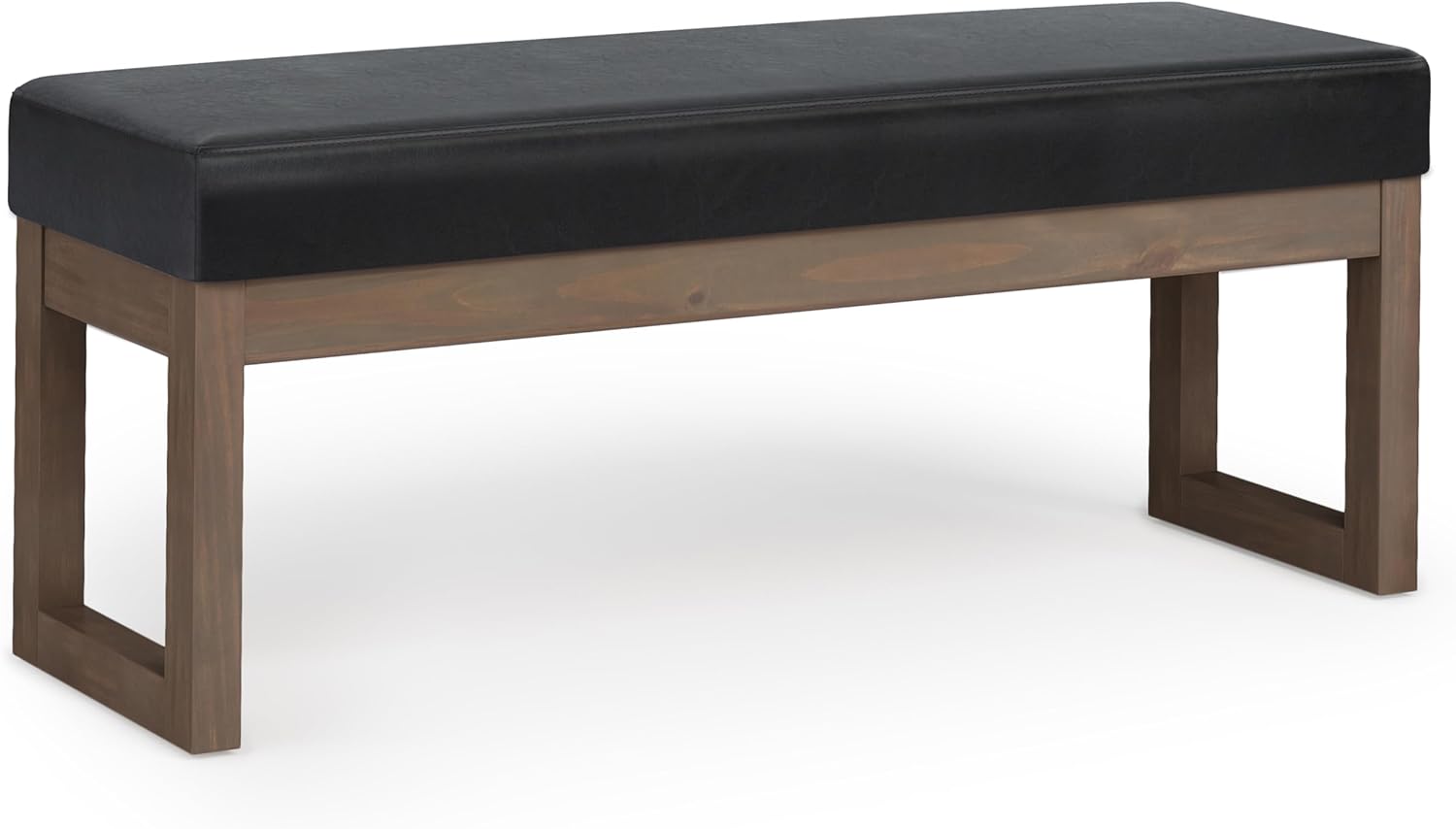 SIMPLIHOME Milltown Large Ottoman Bench - 44 inch Wide Upholstered Vegan Leather Rectangle Footstool Ottoman in Midnight Black, Contemporary Bench for Bedroom with Cushioned Seat, Assembled