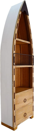 Morning View Wood Boat Cabinet, Rustic Nautical Decor, 2 Shelves & 2 Drawers, 45.3 Inch