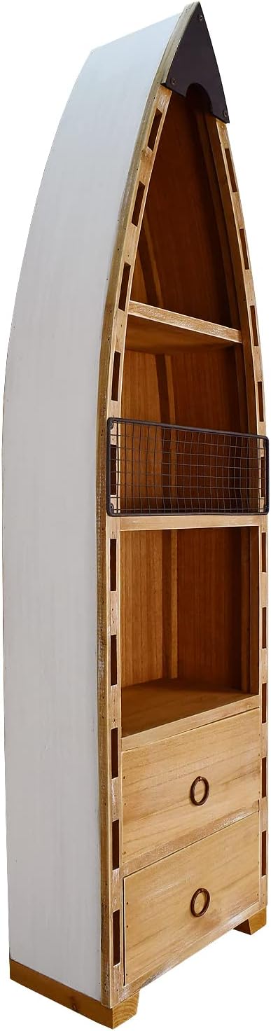 Morning View Wood Boat Cabinet, Rustic Nautical Decor, 2 Shelves & 2 Drawers, 45.3 Inch