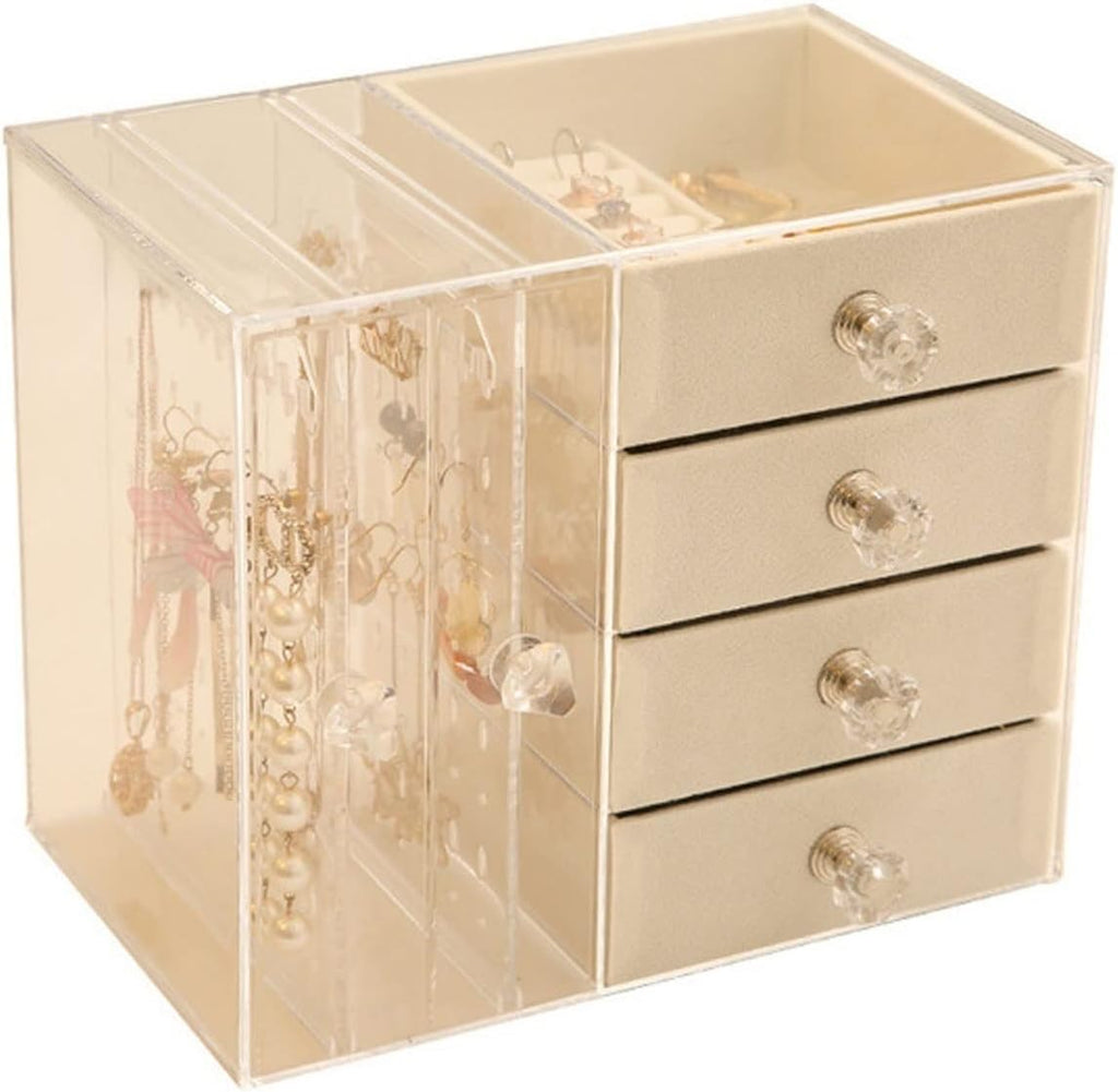 XH Makeup Organizer Hair Accessories Display Case,Desktop Jewelry Storage Box Transparent Earrings Earring Rack,Great for Bathroom Countertop Bedroom Dresser (Beige)
