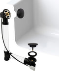 Westbrass A50A27-62 27' SCH. 40 ABS Cable Driven Bath Drain Trim Kit with Rotary Overflow Cover Knob and Pop-Up Stopper, Matte Black