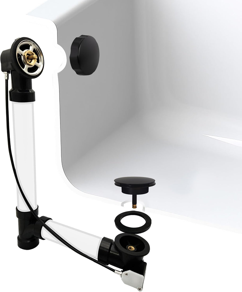 Westbrass Sch. 40 ABS 27 in. Cable Drive Bath Waste, Matte Black, D50A27-62