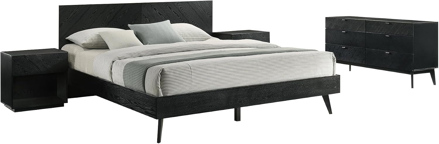 Armen Living Petra King 4 Piece Wood Bedroom Set in Black Finish