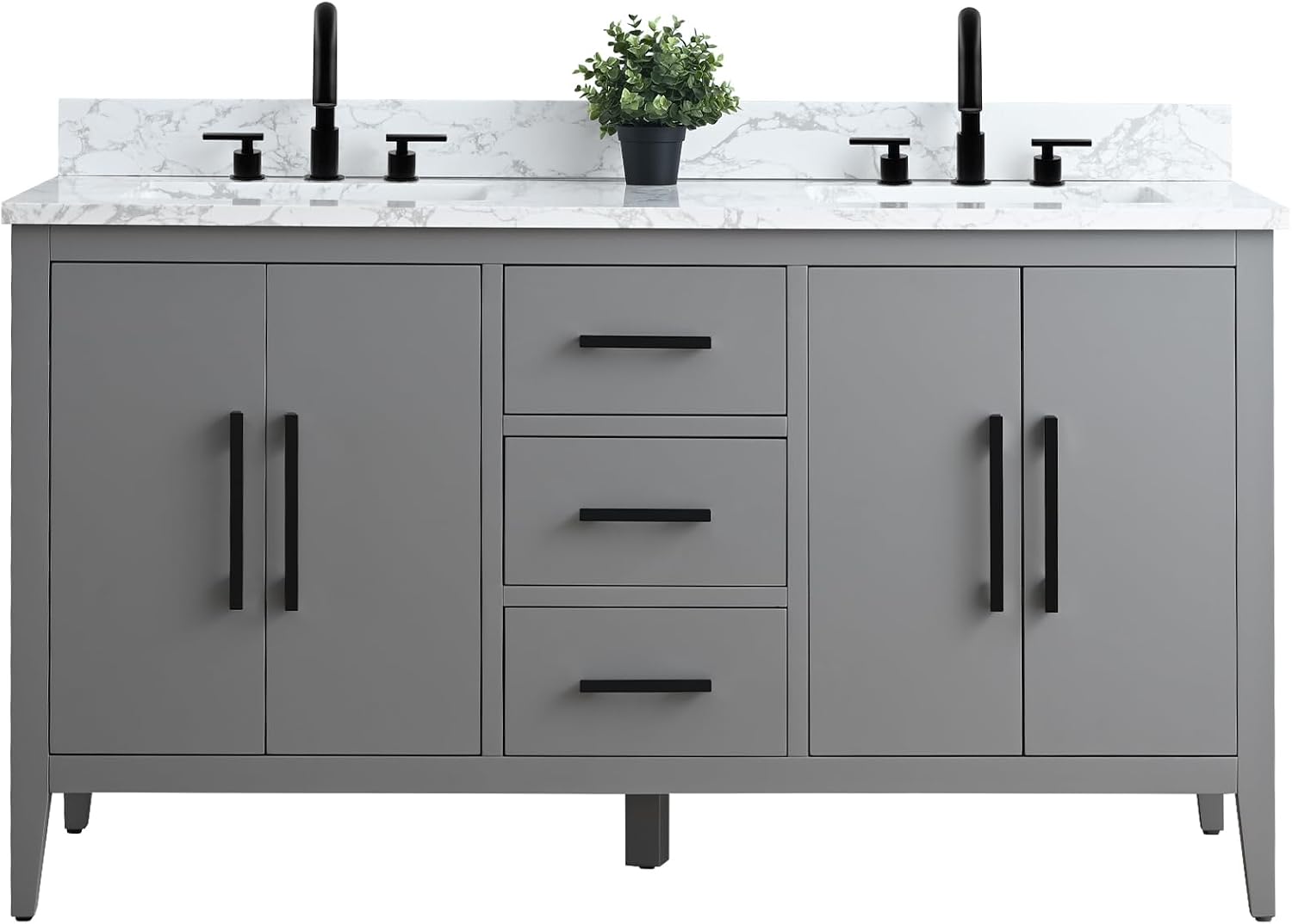 Vanity Art 60 inch Bathroom Vanity with Double Sink & Ceramic Top, Vanity Cabinet with Soft-Closing Doors, Drawers, Solid Wood Frame, Cashmere Gray,VA9060-DG-MB1