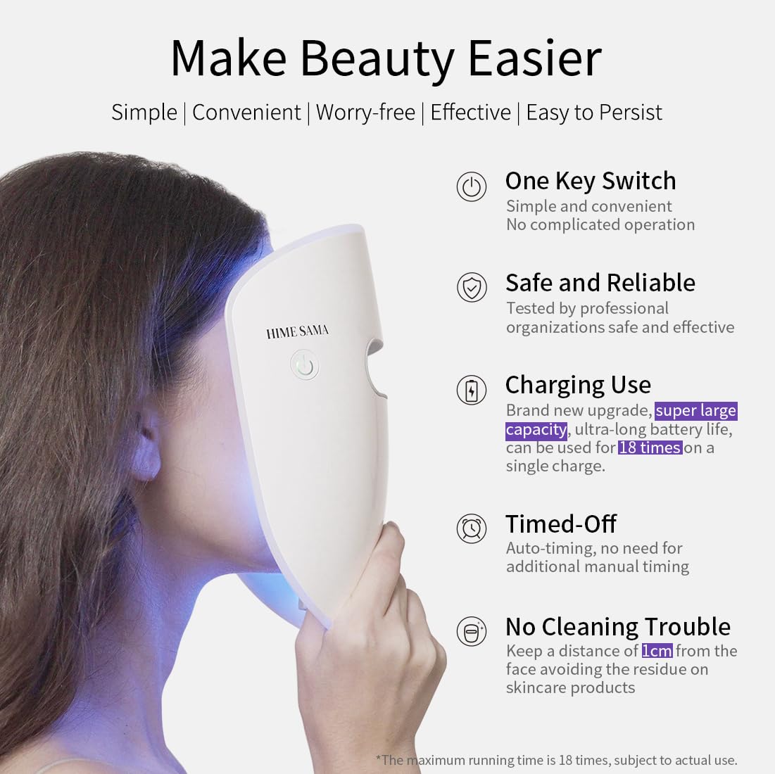 HIME SAMA Led Face Mask, Red Light Mask for Face, Infrared, Red & Blue Light Mask for Skin Care, Wrinkle Reduction, Wireless Face Mask. (Miracle MAX RB-030)