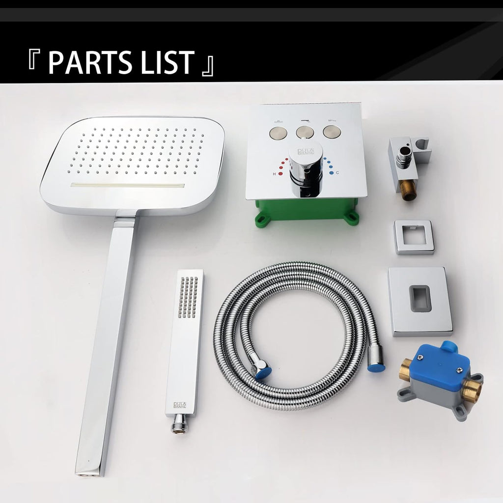 Chrome Thermostatic Shower System Fixture Set With Waterfall Rain Shower Head and Handheld (Can Use All Options at A Time)
