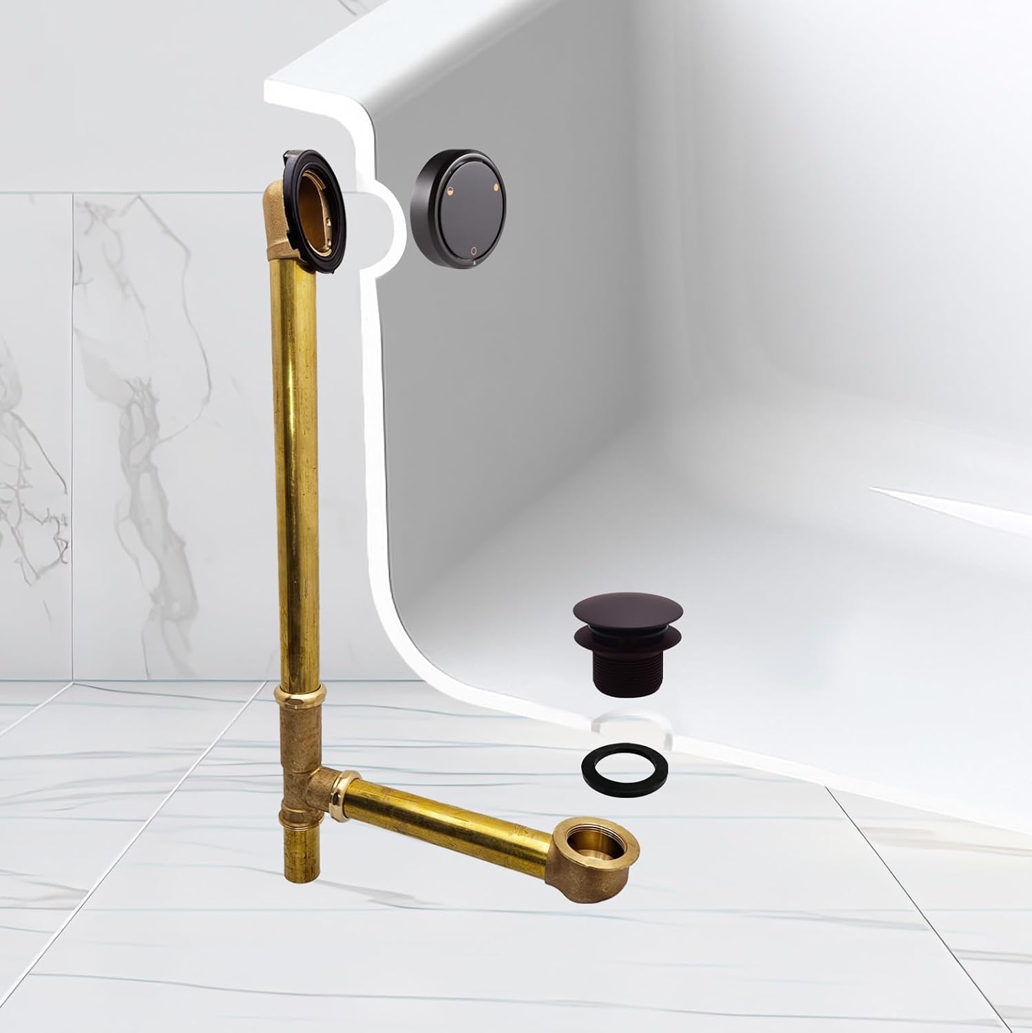 Westbrass 22' Deep Soak Tip-Toe Drain Bath Waste & Overflow, Oil Rubbed Bronze, 7931817CHM-12