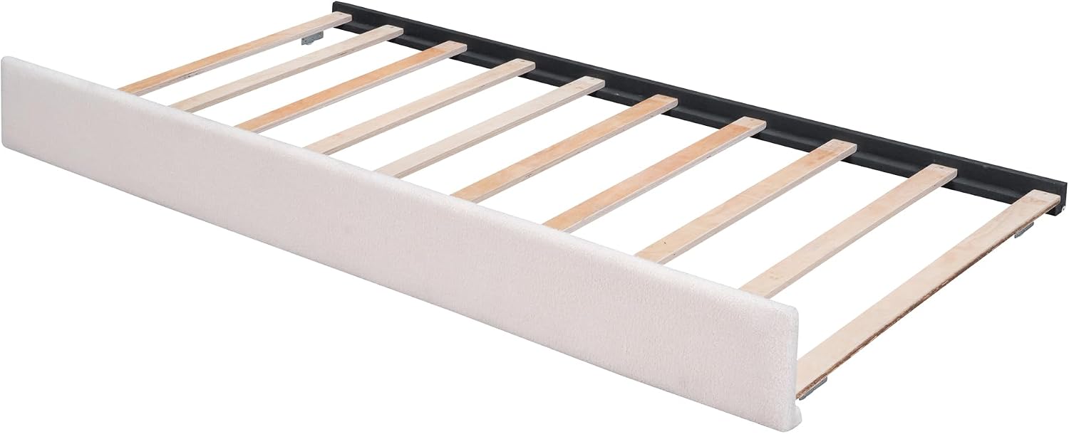 Ball & Cast Full Szie Upholstered Bed Frame with LED Light and Trundle,Teddy Fleece Platform Bed w/Channel Tufted Headboard &Wooden Slats Support,No Box Spring Needed, for Bedroom,Beige