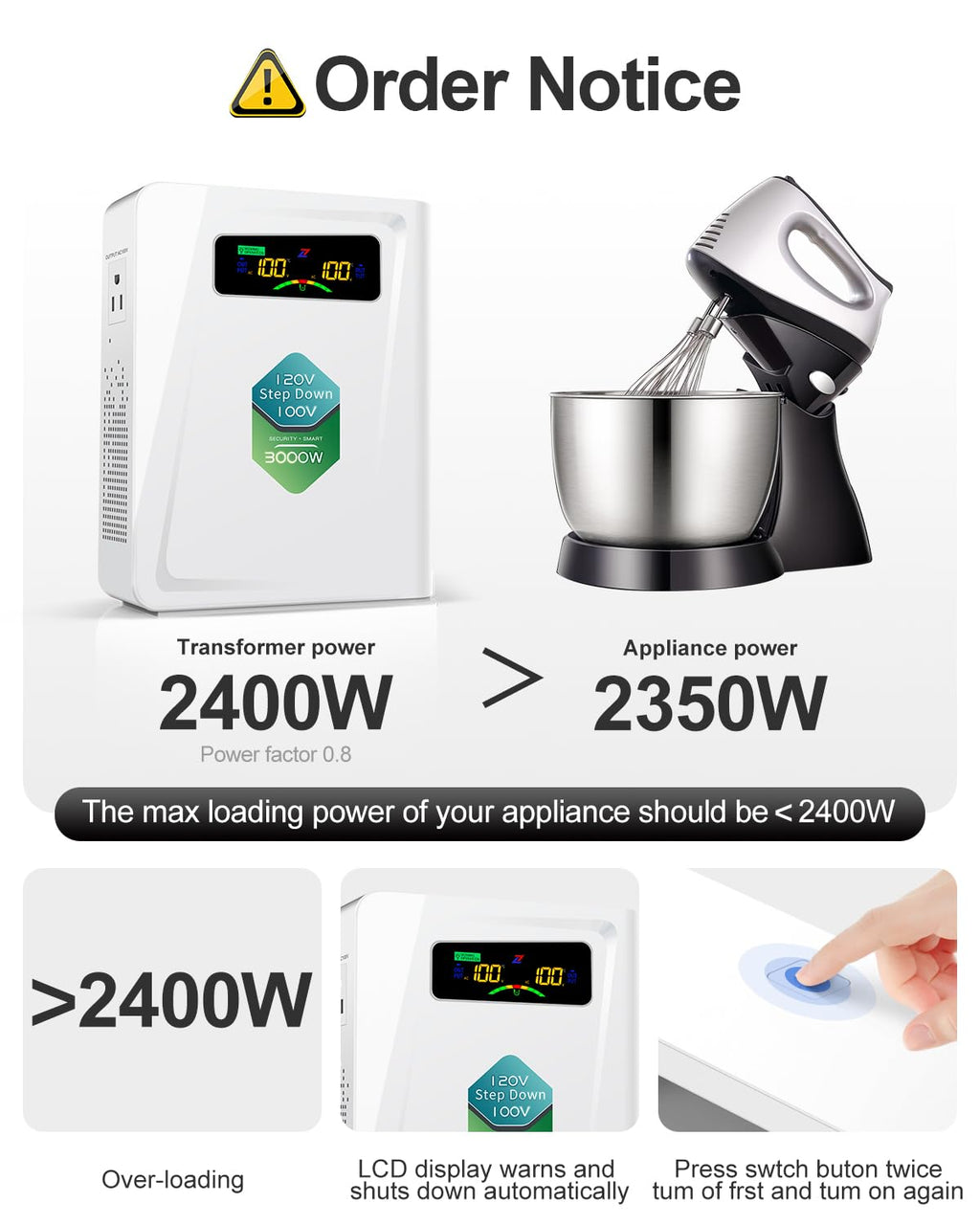 ZHENGXI Step Down Transformer 120v to 100v Voltage Converter 3000W, No Noise, Ten Protection Functions, Using Japan Appliances in US