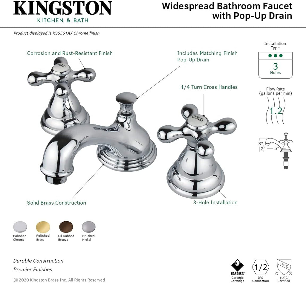 Kingston Brass KS5565AX 8 in. Widespread Bathroom Faucet, Oil Rubbed Bronze