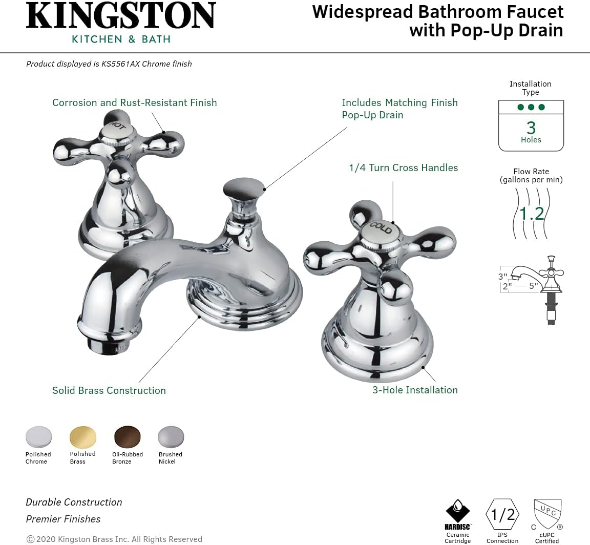 Kingston Brass KS5565AX 8 in. Widespread Bathroom Faucet, Oil Rubbed Bronze