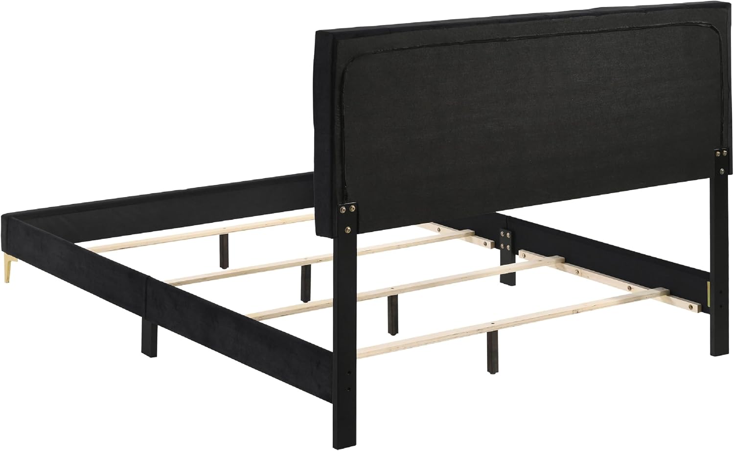 Benzara Dle 4 Piece Queen Bedroom Set, Tufted Black Velvet, Modern Gold Accent
