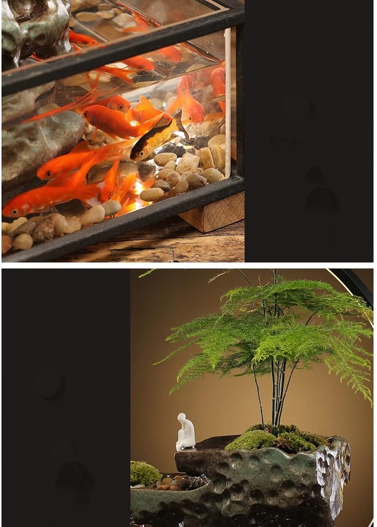 Waterfall Tabletop Fountain Flowing Water Lucky Ornament with Glass Aquarium and Lamp Ring Home Office Tabletop Decoration Indoor Fountain (Color : B)