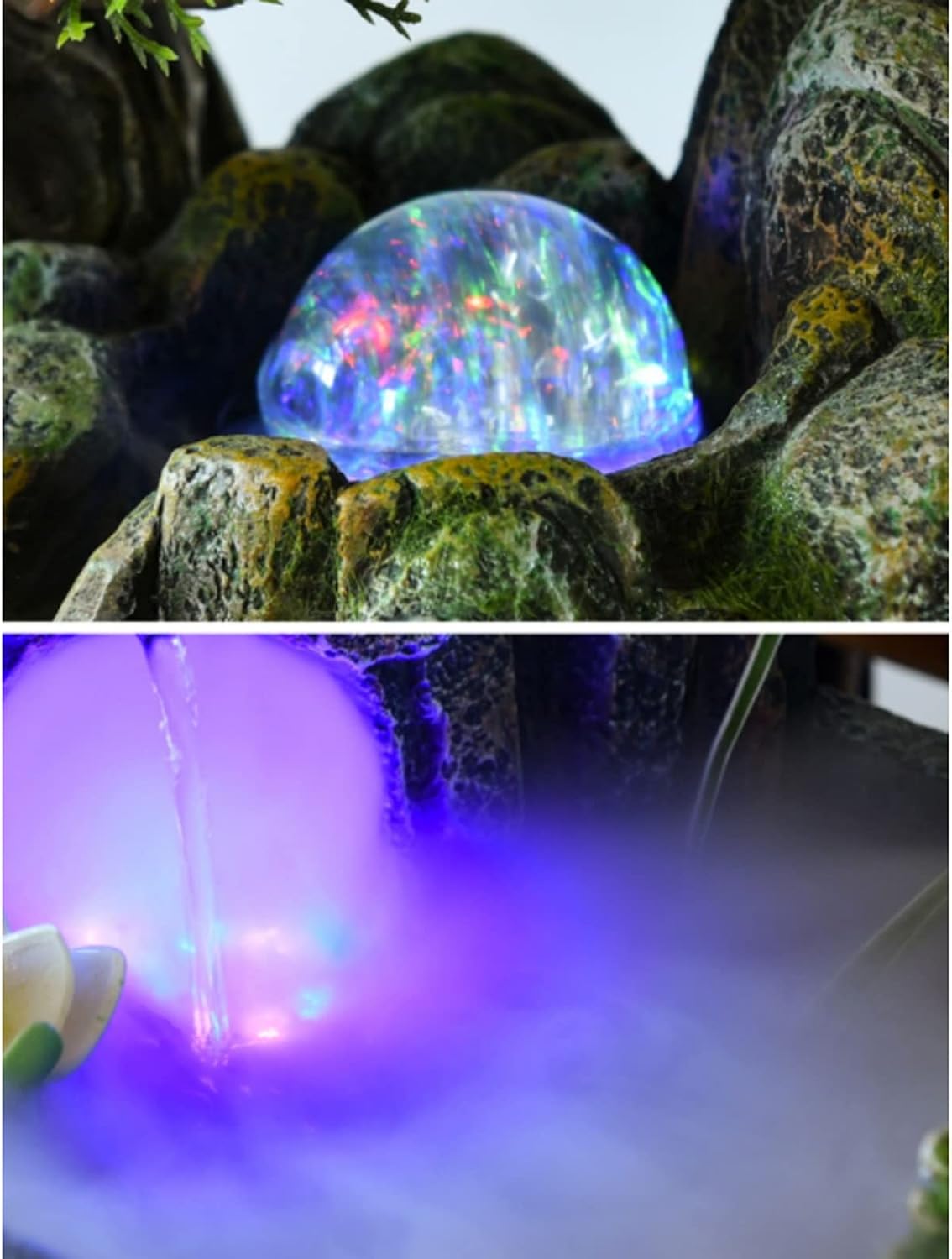 Desktop Fountain Chinese Resin Indoor Tabletop Fountain Artificial Tree Potted Water Feature Rockery Waterfall for Home Office Bedroom Desk Decoration