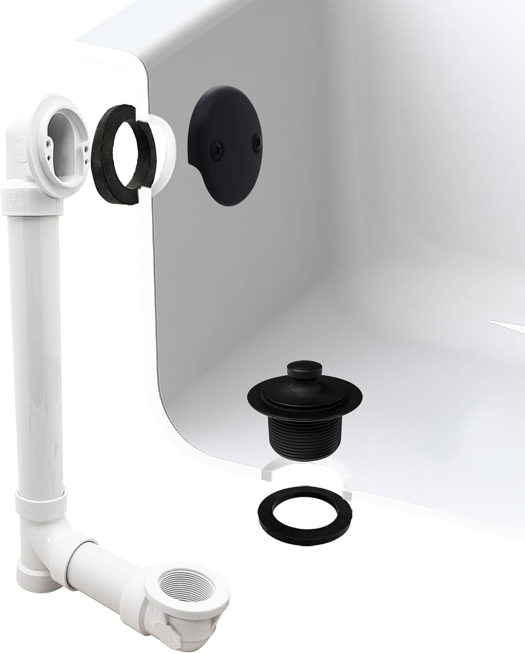 Westbrass D4942-4-62 1-1/2' x 12' Bath Waste & Overflow Assembly with Two-Hole Faceplate Cover and Twist & Close Drain Plug - Sch. 40 PVC, Matte Black (4-Pack)