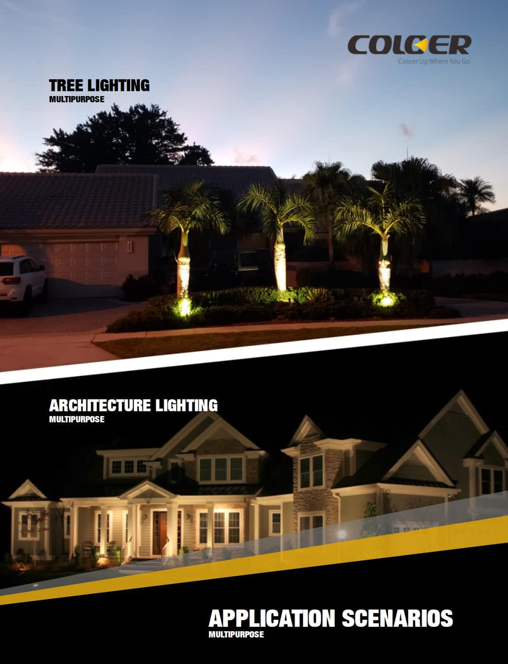 COLOER Brass Landscape Spotlights, 6 Pack Spot Lights Outdoor with 5W Aluminum Housing MR16 LED Bulb 2700K 450LM, 12V AC/DC Low Voltage Outdoor Lighting for Yard, Uplight for Garden and Patio(101B)