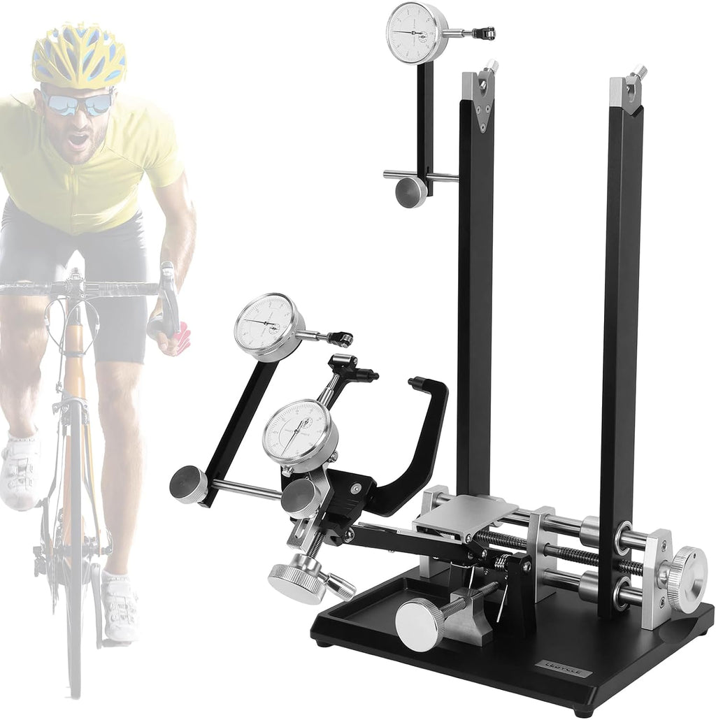 Wheel Truing Stand with Precision Dial Indicators Bike Repair Truing Bearing Stand with Tool Holder for Wheel Alignment and Disc Rotor Check