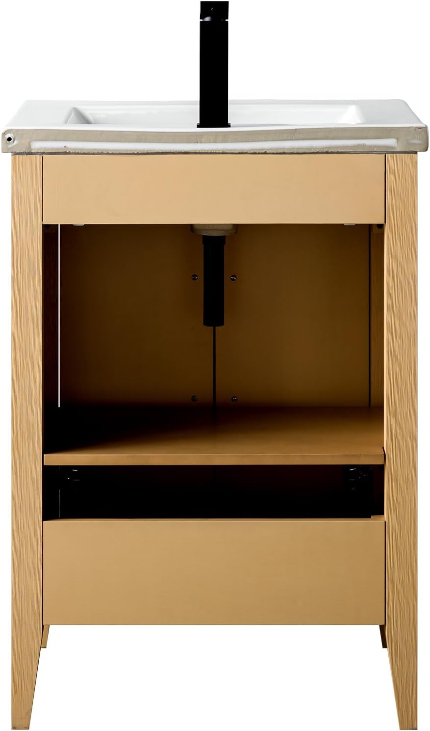 Vanity Art 24 inch Bathroom Vanity with Single Sink & Ceramic Top, Vanity Cabinet with Soft-Closing Doors, Solid Wood Frame, Natural Oak, VA9024-NO-BN1