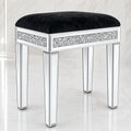 Vanity Stool with Storage, Velvet Upholstered Ottoman with Mirrored Legs, Hidden Storage Compartment, Diamond Trim Glam Makeup Chair & Piano Bench