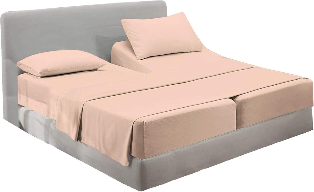 Cotton Home- 5 Pieces Split King Size Blush Color Sheet Set – Soft Quality Luxury 18 Inch Deep Pocket & Bedding Set with Flat Sheet, Fitted Sheet, 2-Pillow Covers(20' x 30') Inches