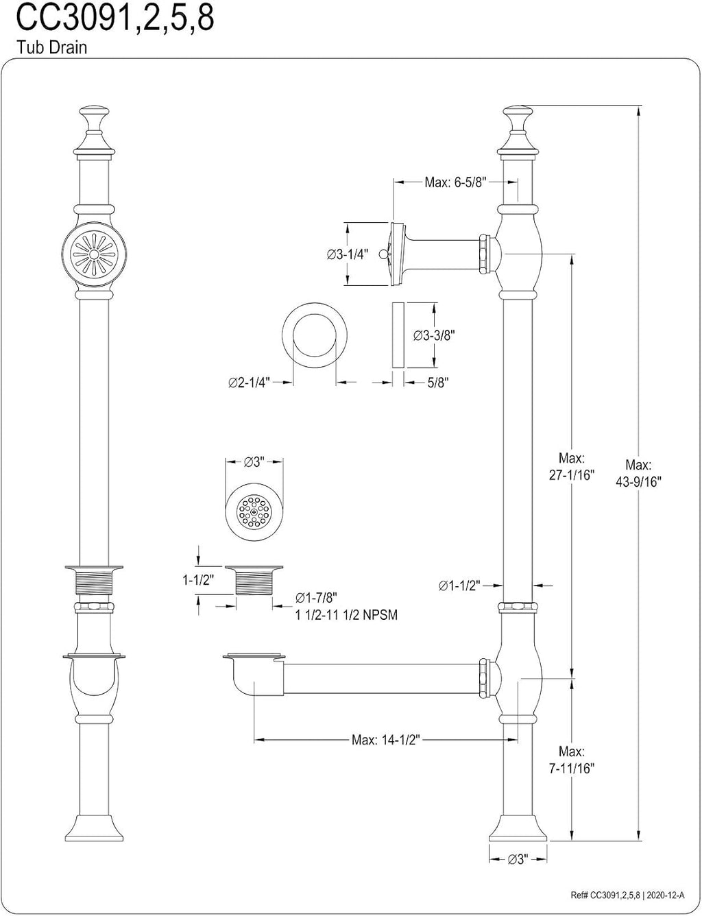 Kingston Brass CC3092 Edwardian British Lever Style Tub Drain, Polished Brass
