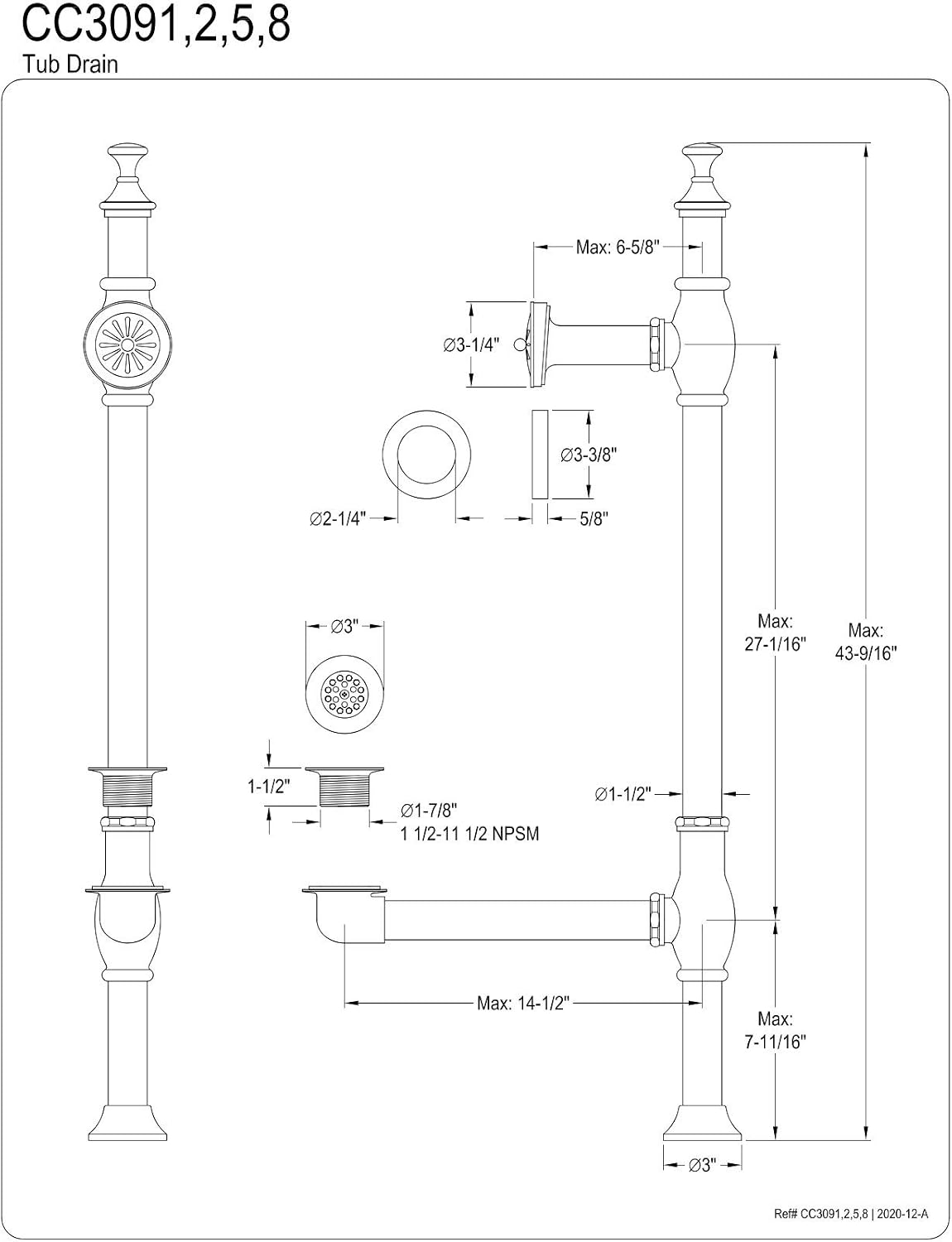 Kingston Brass CC3092 Edwardian British Lever Style Tub Drain, Polished Brass