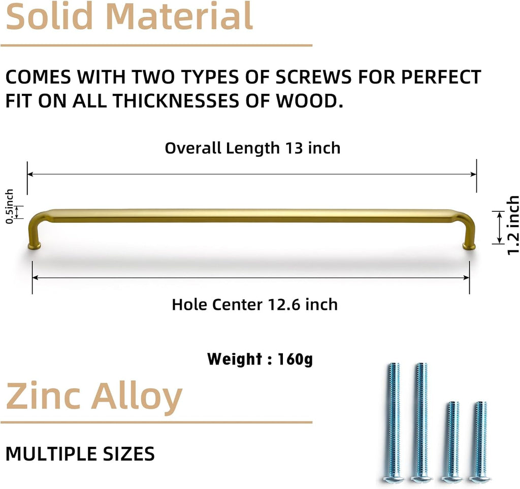 Goo-Ki Brushed Gold Drawer Handles 12-3/5 in（320mm） Hole Centers Straight Bar Pull,6-Pack Solid Cabinet Handles for Kitchen Cabinets and Dresser Drawers 2202-LSJ-320