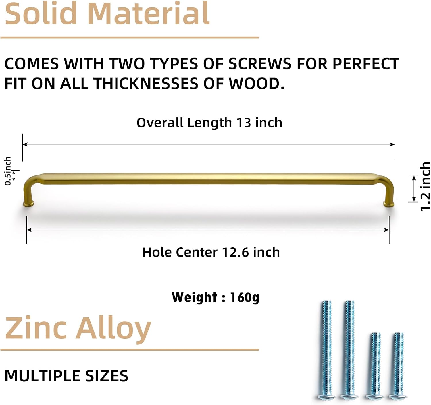 Goo-Ki Brushed Gold Drawer Handles 12-3/5 in（320mm） Hole Centers Straight Bar Pull,6-Pack Solid Cabinet Handles for Kitchen Cabinets and Dresser Drawers 2202-LSJ-320