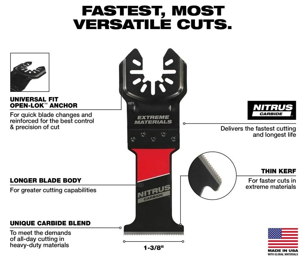 For with Milwaukee 49-25-1575 NITRUS CARBIDE 1-3/8' Extreme Multi-Tool Blade - 5 PK