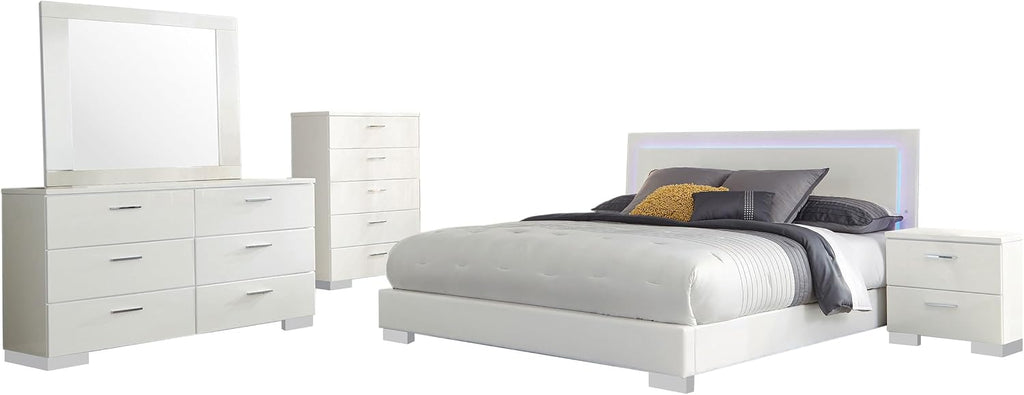 GOWE Dulcey White High Gloss 5-Piece Eastern King Bedroom Set