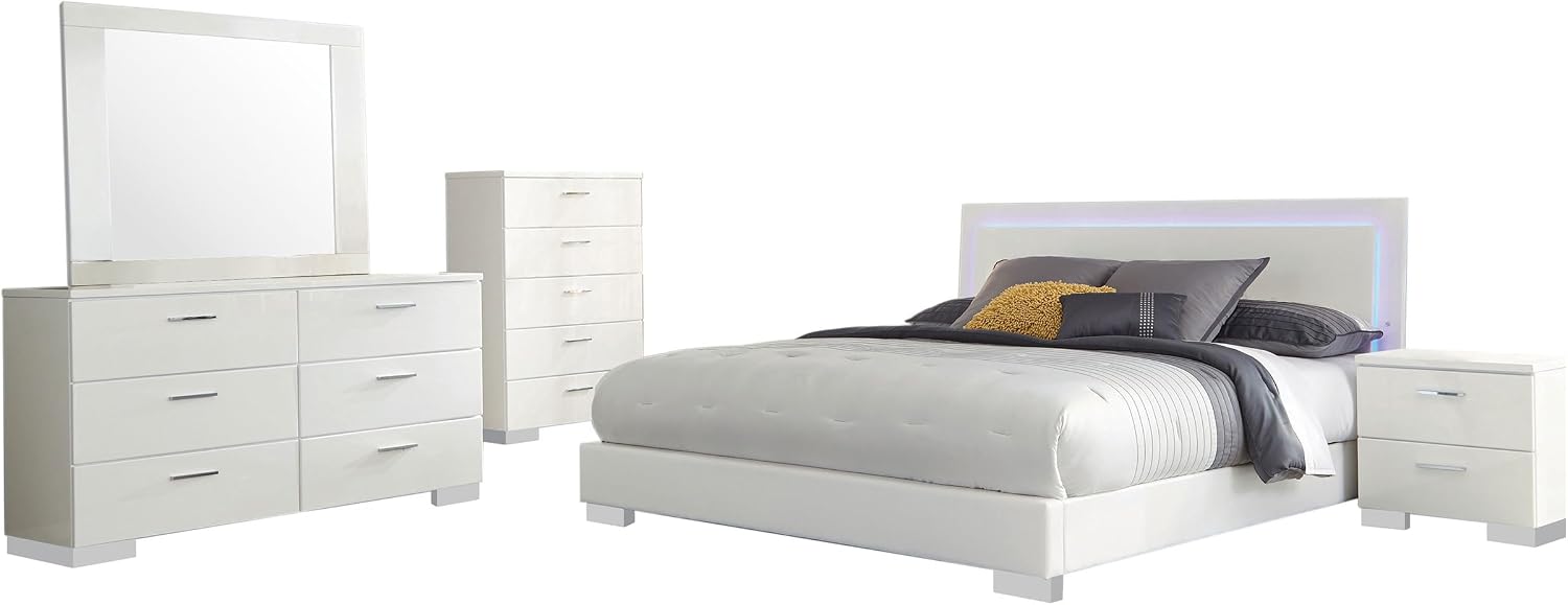 GOWE Dulcey White High Gloss 5-Piece Eastern King Bedroom Set