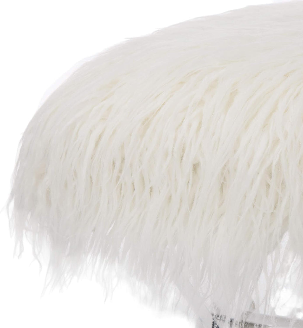 Glitzhome White Faux Fur Ottoman Bench, Modern Ottoman Footrest Stool Vanity Stool with Acrylic Legs Accent Bench for Entryway Living Room Bedroom, 25.5' L
