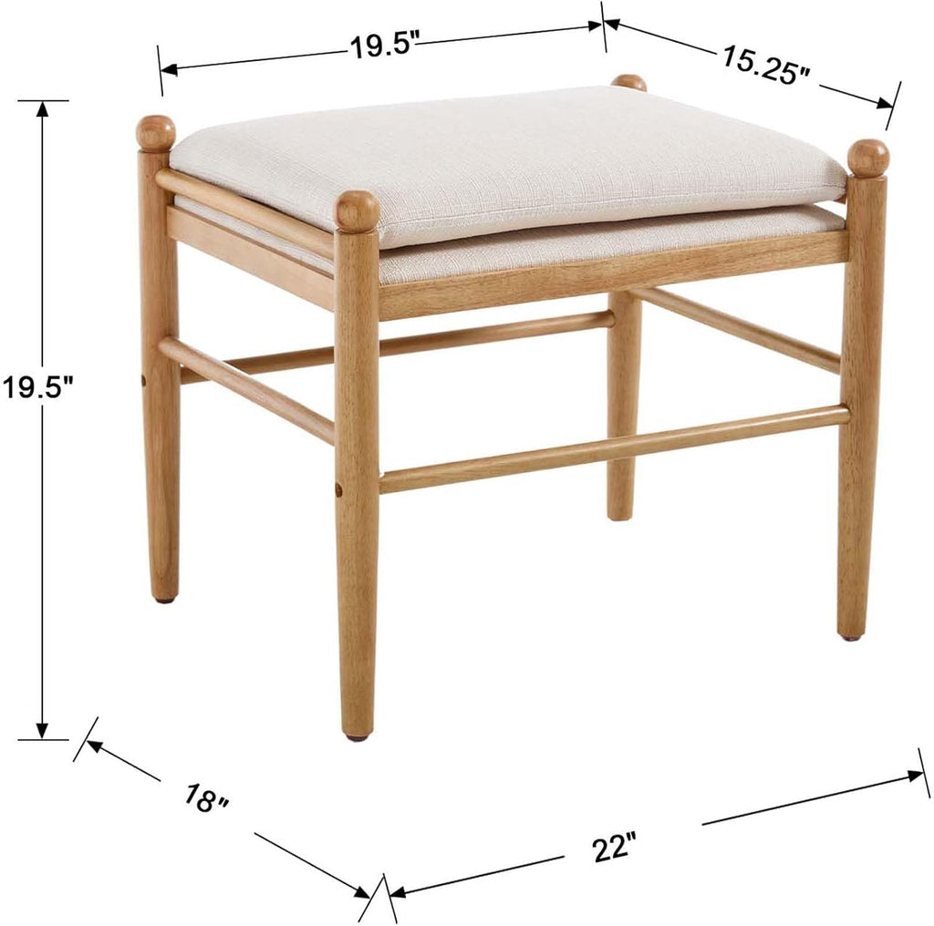 Kmax Ottoman Bench, 19 Inch Tall Vanity Chairs No Wheels, Upholstered Ktichen Chairs Backless Farmhouse Wooden Side Chairs for Dining Room, Extra Seating for Living Room - Linen, Beige