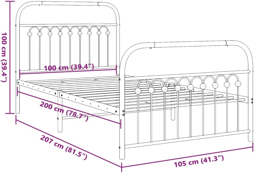 Twin Bed Frame Black Steel Platform Style 39.4x78.7 Inch Single Bed Frame with Headboard and Footboard for Bedroom