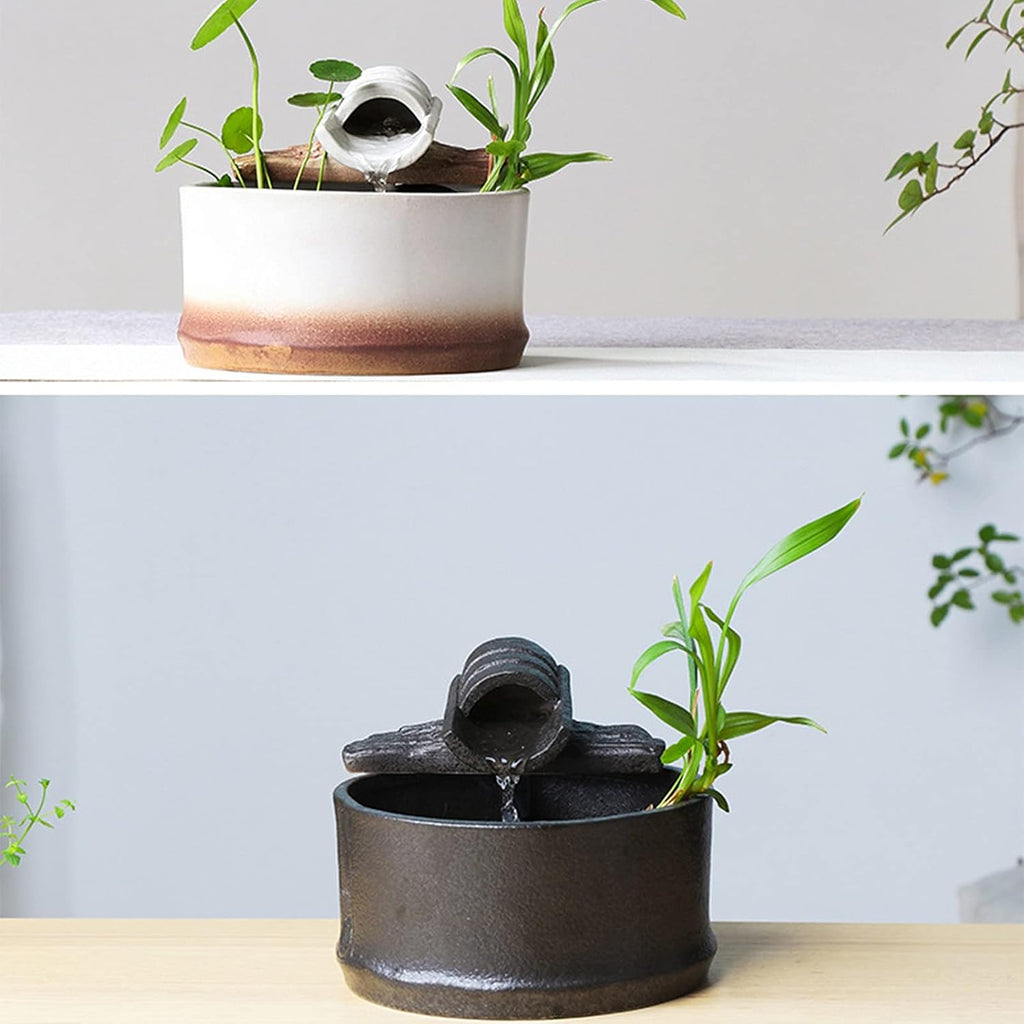 Indoor Waterfall Fountain Tabletop Fountain Waterfall Automatic Circulating Water Ceramic Fountain Fish Tank Tv Cabinet Decoration Office Desk Gift Tabletop Fountains Dec,Black