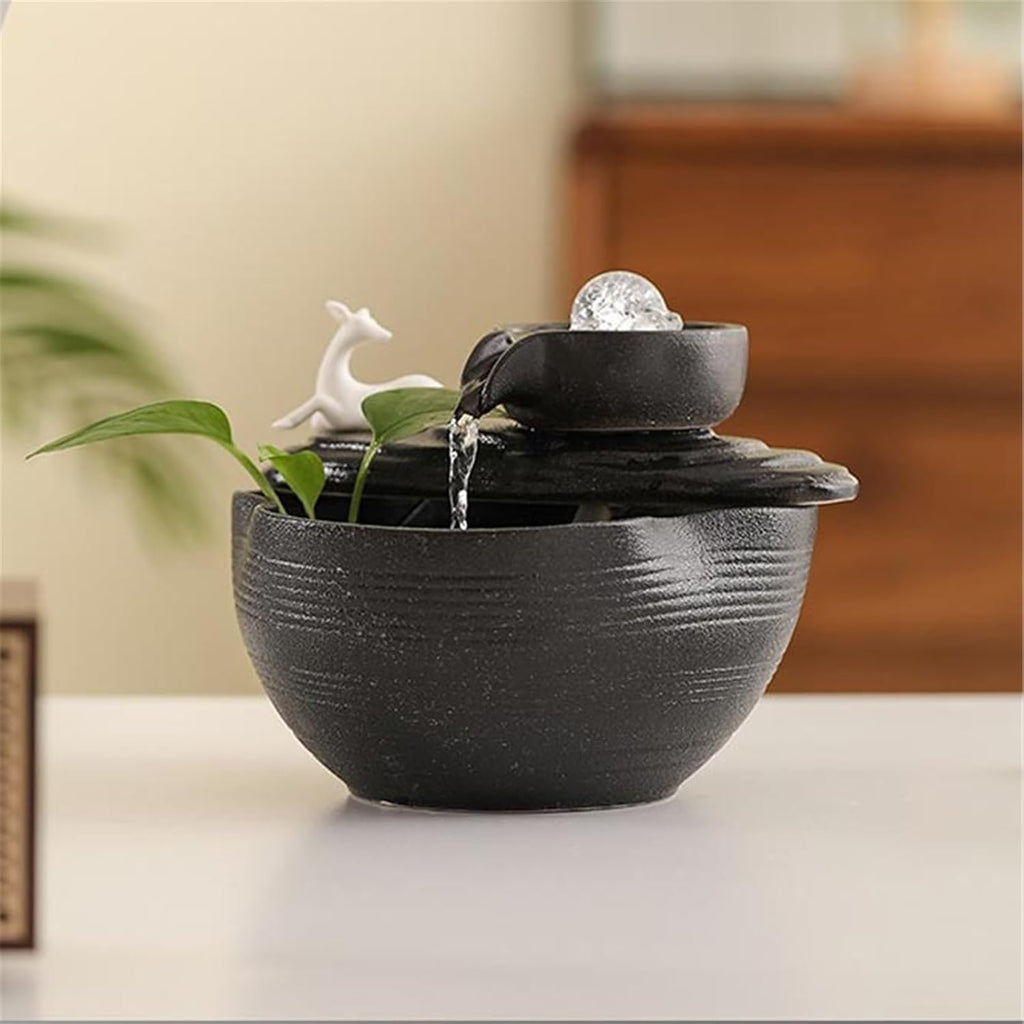 Tabletop Fountain Ceramic Tabletop Desktop Fountain Small Chinese Water Ornament with Feng Shui Ball