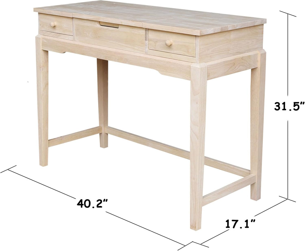Solid Wood Vanity Table With Bench, Unfinished
