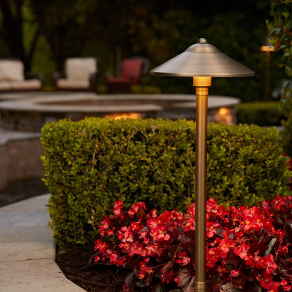 VOLT 12V Brass Max Spread LED Path Light 6-Pack Kit (Bronze) with 150W Low Voltage Transformer for Landscape Lighting on Outdoor Pathway, Walkway, Garden, Driveway or Patio