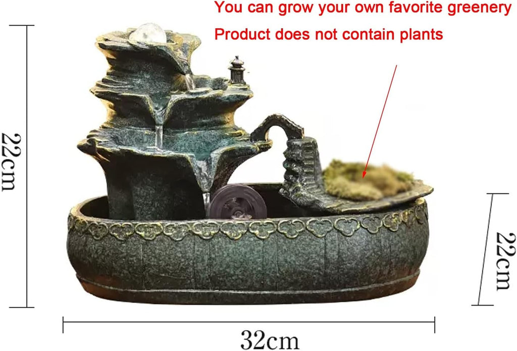 Desktop Fountain 3-Levels Interior Mini Water Feature Ceramic Tabletop Fountain for Home Decoration Table Desk Office Patio