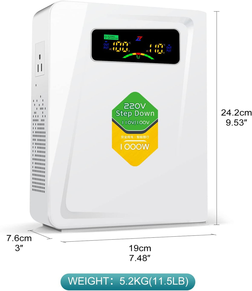 220v to 110v Step Down Transformer 1000W Power Voltage Converters, No Noise, Ten Protection Functions, Suit for Coffee Machines, Rice Cookers and Other US Appliances Used in Europe