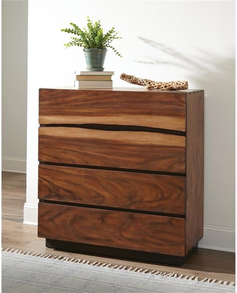 MAKLAINE 5-Piece Wood Eastern King Bedroom Set, Smokey Walnut Finish, Includes Bed with Platform Design, Nightstand, Dresser with Mirror, Chest, Mahogany and Veneer Construction, Modern Master