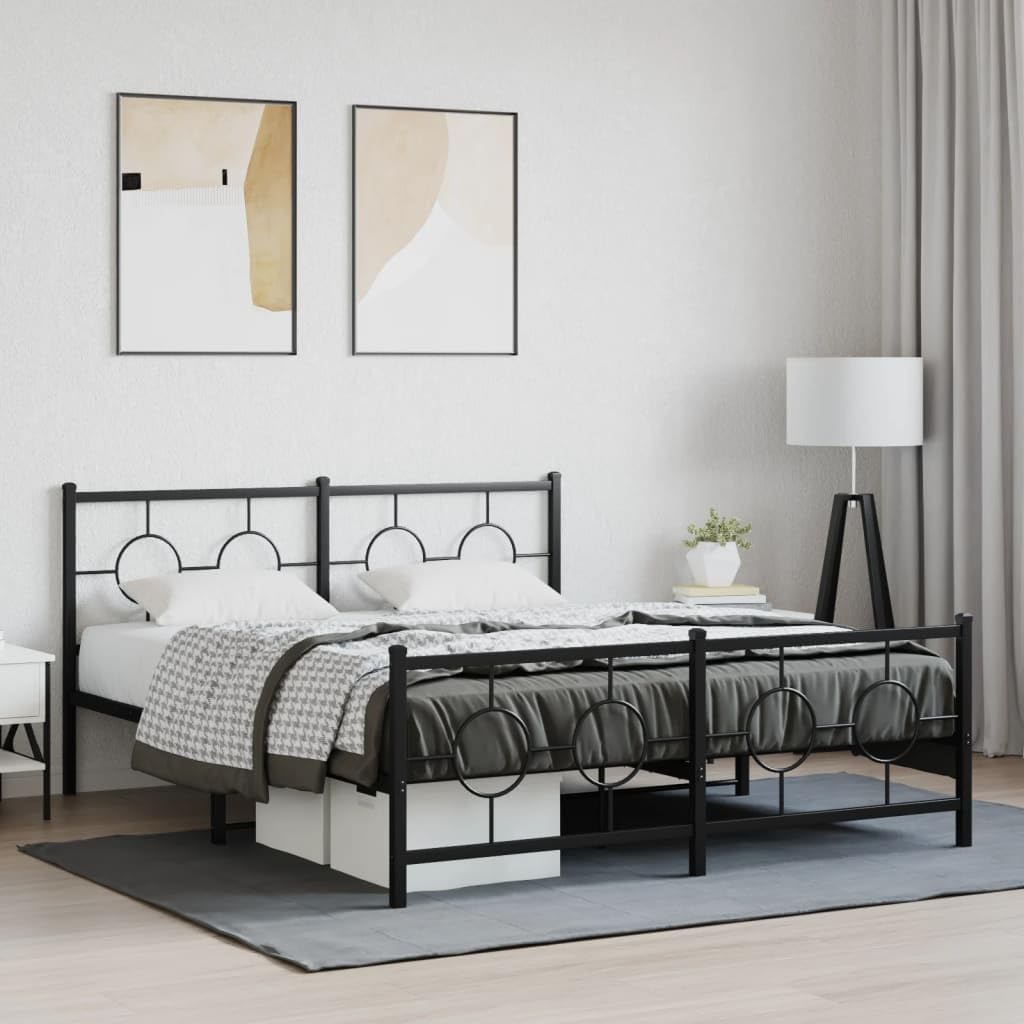 Queen Size Metal Bed Frame with Footboard Black 59.1'x78.7' Sturdy Steel Platform Bed Frame with Underbed Storage Space for Bedroom