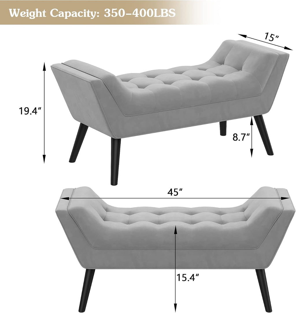 Andeworld Tufted Bed Bench Fabric Ottoman Footstools for Bed Room -Gray