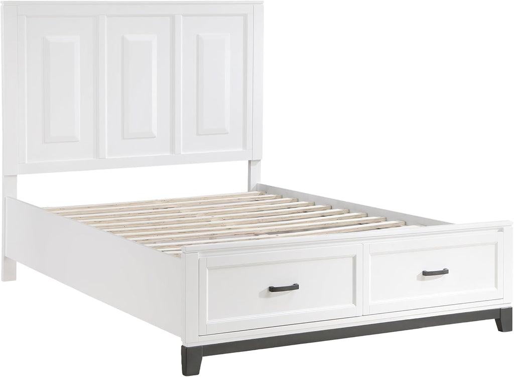 Transitional Bedroom Queen Size 4-Pieces Set Platform Bed Footboard Drawers White Finish Furniture
