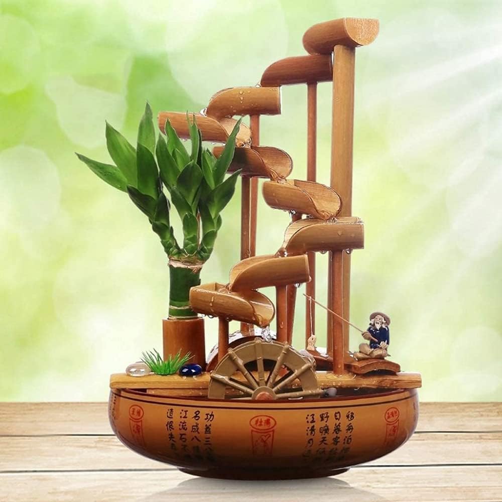 Fountains, Bamboo Tabletop Fountain, Aquarium Water Recycling Decor, Pipe Fountain Office Desktop Furniture, Tabletop Fountains
