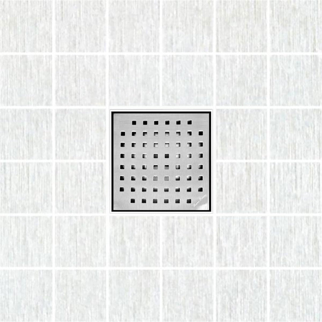 Serene Square Shower Drains - Traditional Square Design 6 Inch- stainless steel Luxurious line by Serene Steam include Rubber fitting (Brushed Nickel)